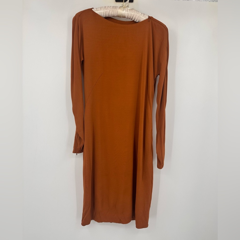 Akris Cognac Brown Dress Zipper Neckline Womens US 6 Minimalist
